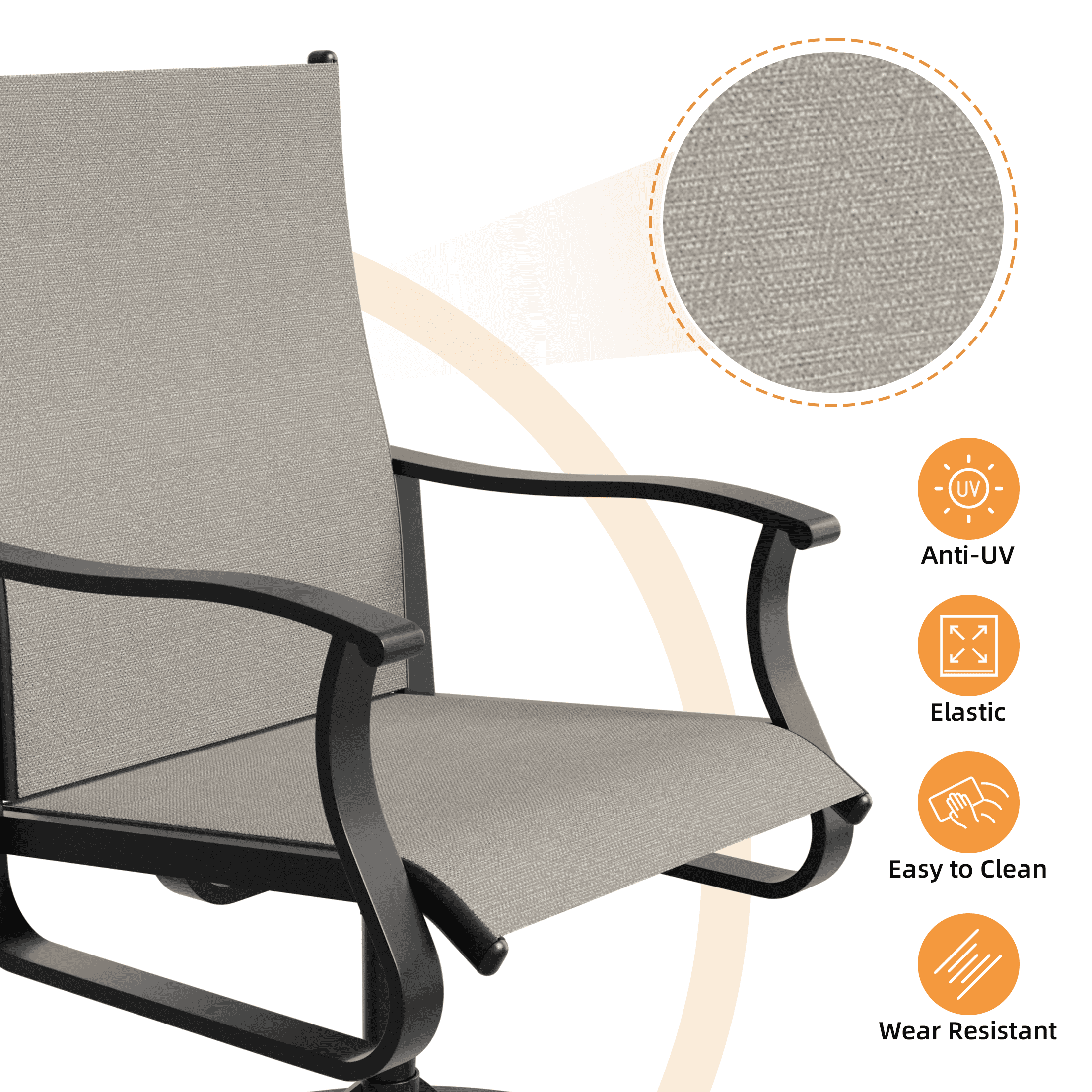 UDPATIO Low Back Outdoor Dining Chair Set of 2, 360° Swivel Patio Chair Outside for Lawn Garden Backyard Deck, Beige