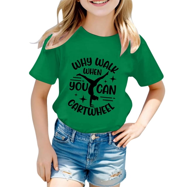 Hauts et T-Shirts pour Filles, Col Rond avec Lettres, Manches Courtes, Ajustement Confortable pour Usage Quotidien, Style Printemps Été pour Jeunes Filles