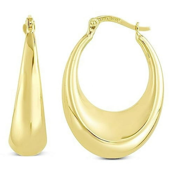 JewelStop 14K Yellow Gold Puffed Graduated Hoop Earrings with Polished Finish and Hinged Clasp - 3gr