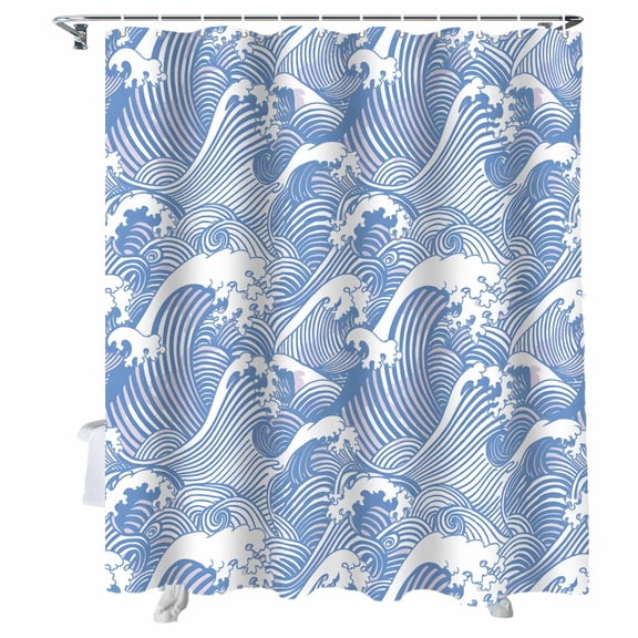 Shower Curtain Navy Blue Waves Shower Curtains for Bathroom Bathtub, Waterproof Fabric Shower Curtain Set with Hooks, Small Stall Size 36" x 72" Ocean Lines Stripes