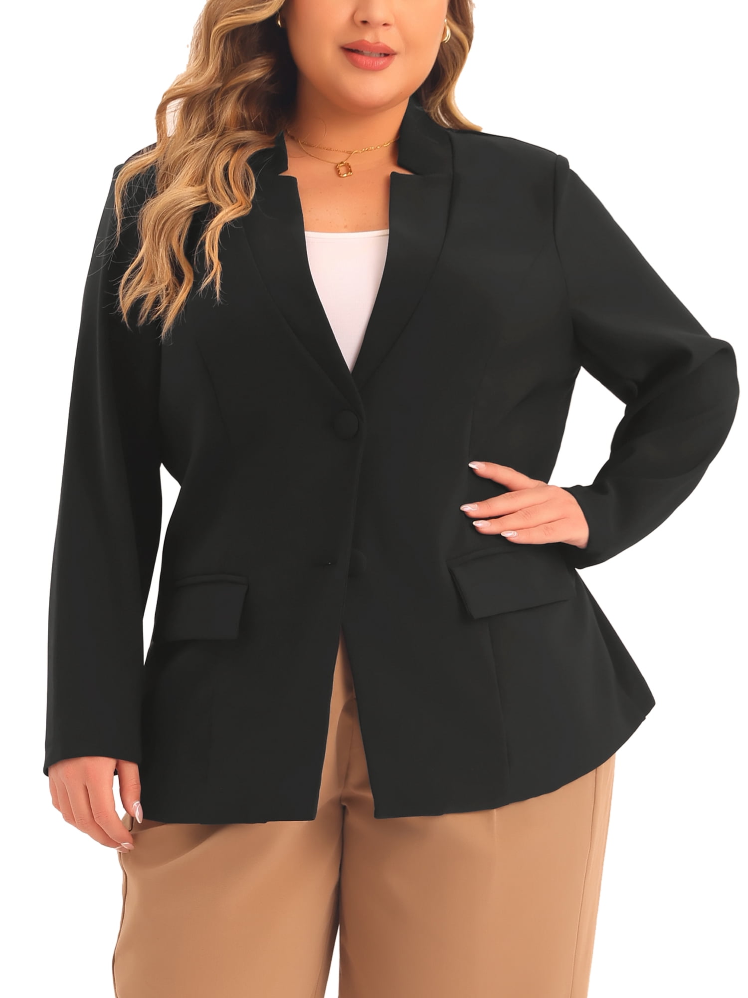 DARING DIVA Women's Plus Business Suit Blazer Button Work Blazer Jacket 1X Black