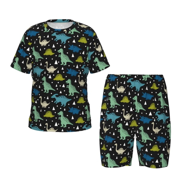 Fotbe Dinosaur Pijama Estampada de 2 Piezas para Niños – Ropa de Dormir de Manga Corta Cómoda para Niños y Niñas, Camiseta y Shorts de Algodón-Medium