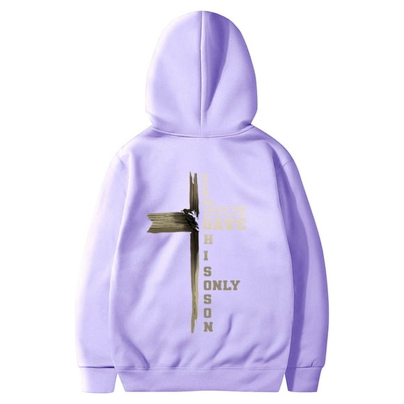 LUOGENLI Men Hoodies Graphic Male Long Sleeve Hooded Sweatshirt Solid Color Back Print Sweatshirt Mens Hoodies Pullover Purple Size S