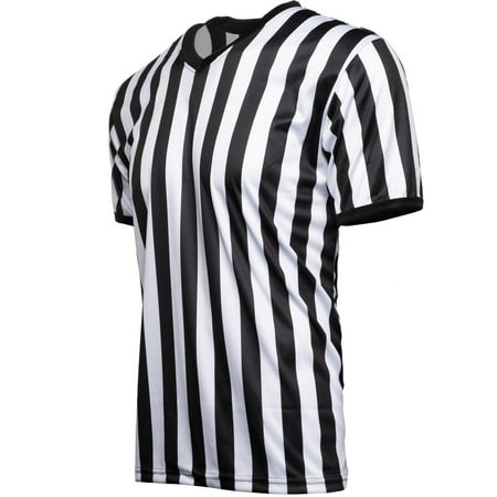 Murray Sporting Goods Men's Official Uniform Black and White Stripe Pro-Style V-Neck Referee Shirt, Officiating Jersey for Basketball, Football, Volleyball (Large)