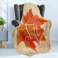 thumbnail image 4 of Fall Soft Flannel Fleece Throw Blanket, Vivid Watercolor Style Maple Leaf Fall Word on Vintage Backdrop, Cozy Plush for Indoor and Outdoor Use, 60" x 80", Orange Pale Brown White, by Ambesonne, 4 of 5