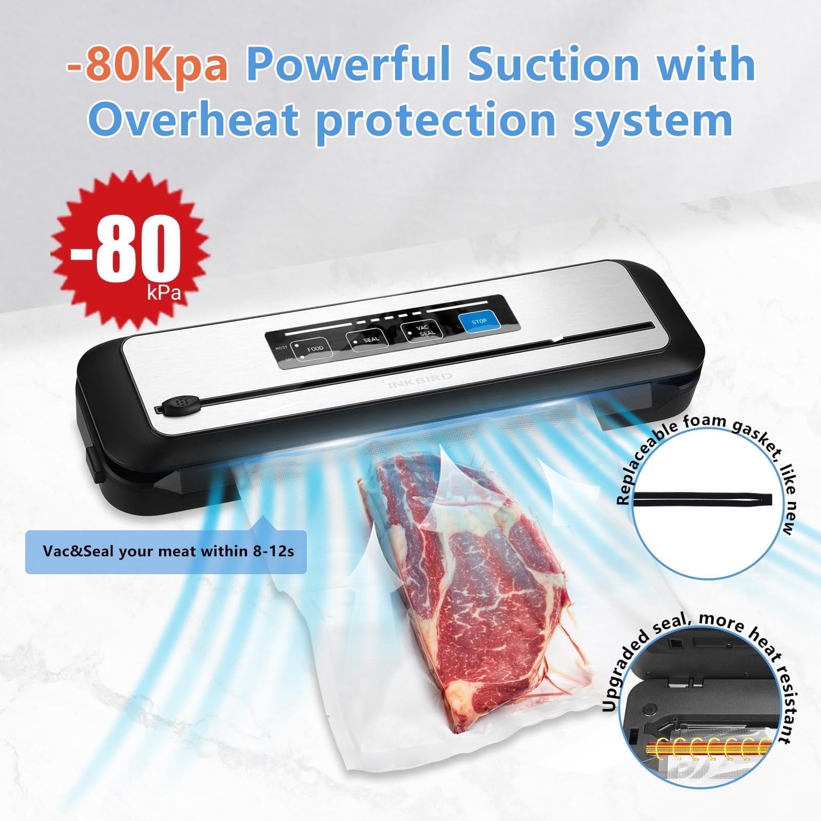 Inkbird Food Vacuum Sealer Machine with Starter Kit,Dry & Moist Sealing Modes for Food Preservation
