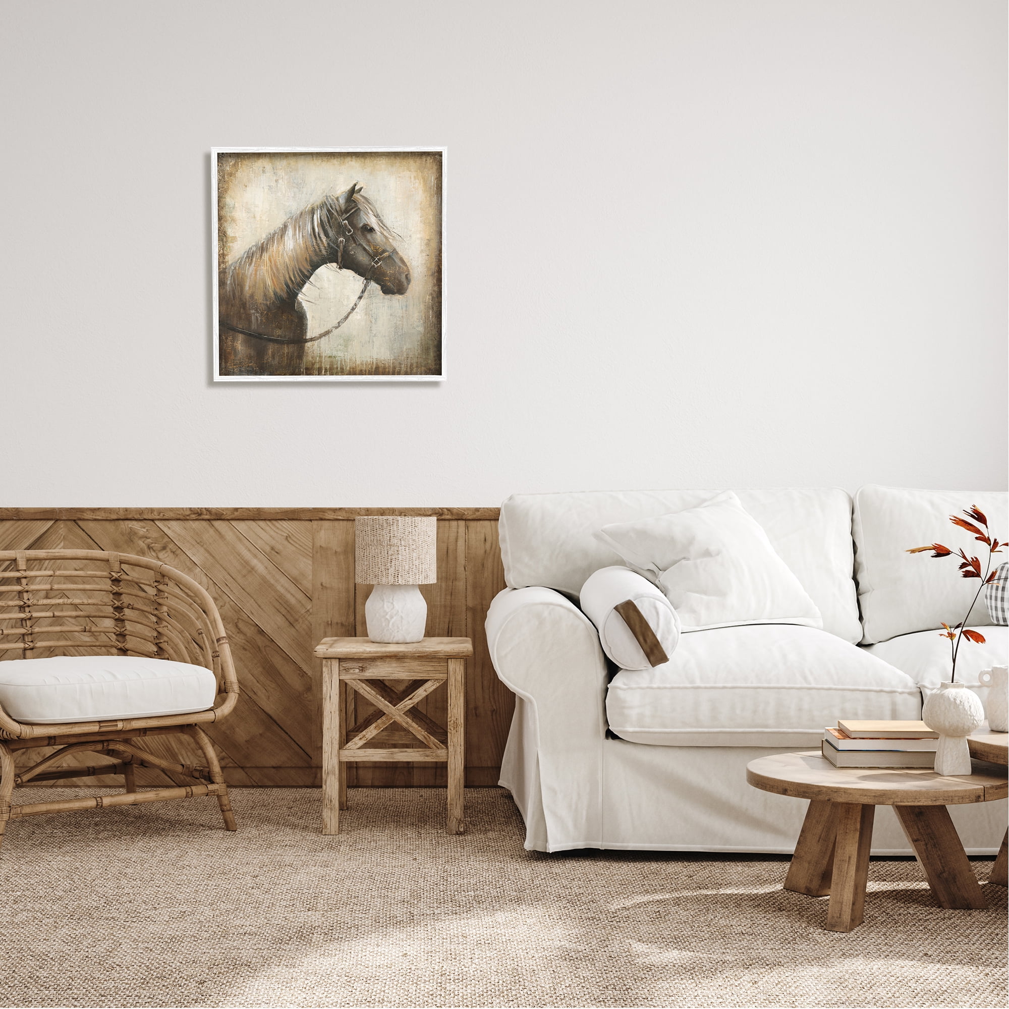 Stupell Industries Vintage Horse Painting Animals & Insects Painting White Framed Art Print Wall Art, 24 x 24