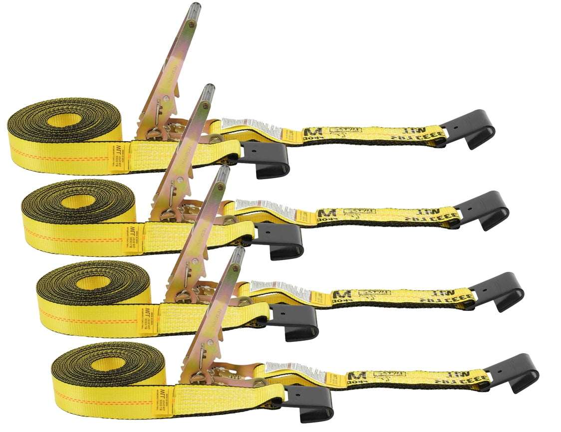 Ratchet TieDown Straps with Flat Hooks, 2" x 40' Ratchet Straps Yellow