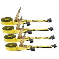 Mytee Products Ratchet Tie-Down Straps with Flat Hooks, 2" x 30' Ratchet Straps Yellow | 10,000 Lbs Breaking Strength | TieDown Ratchet Straps for Flatbed, Truck, Trailers Pickup (4 Pack)