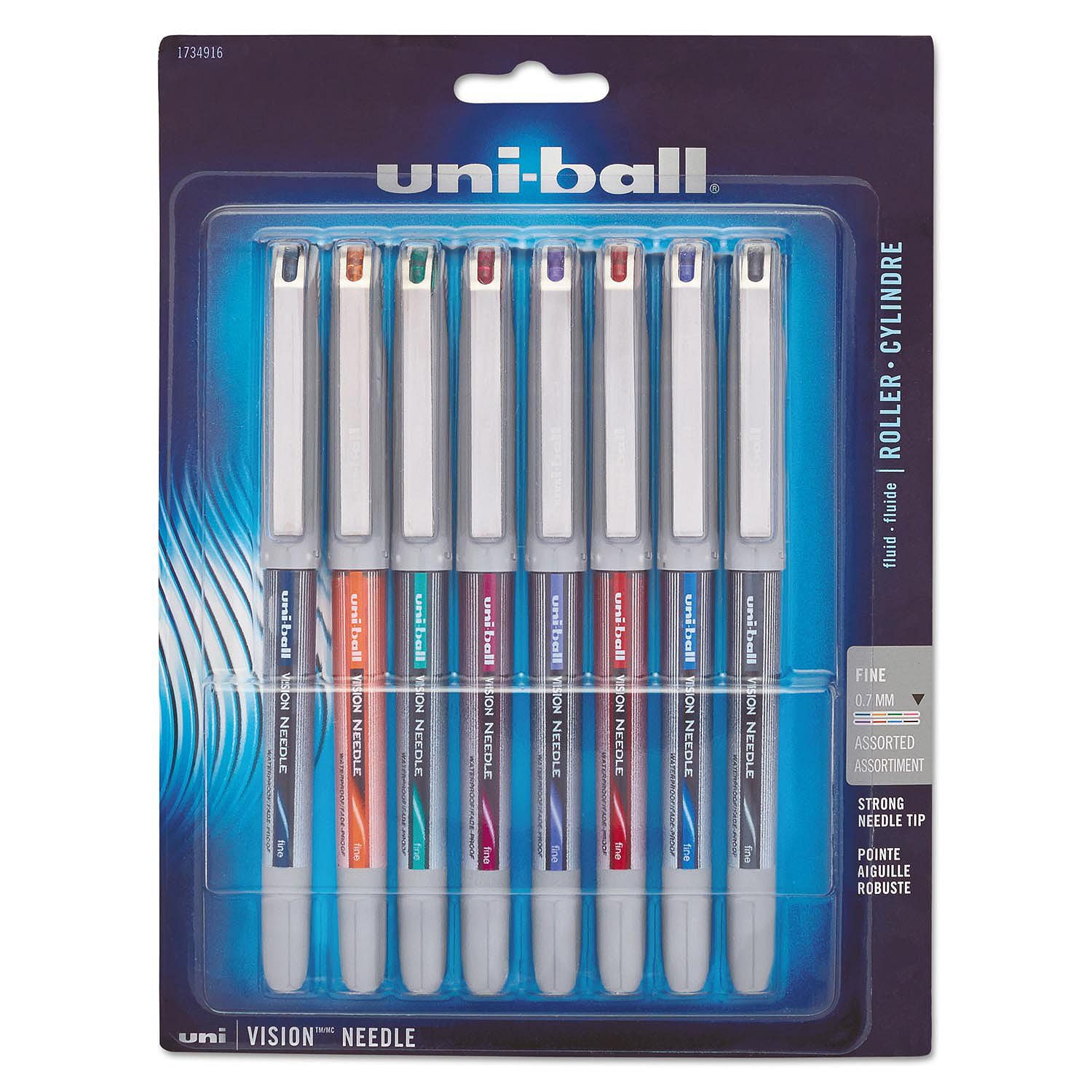 uni-ball - Vision Needle Roller Ball Stick Liquid Pen, Assorted Ink, Fine - 8 Pens