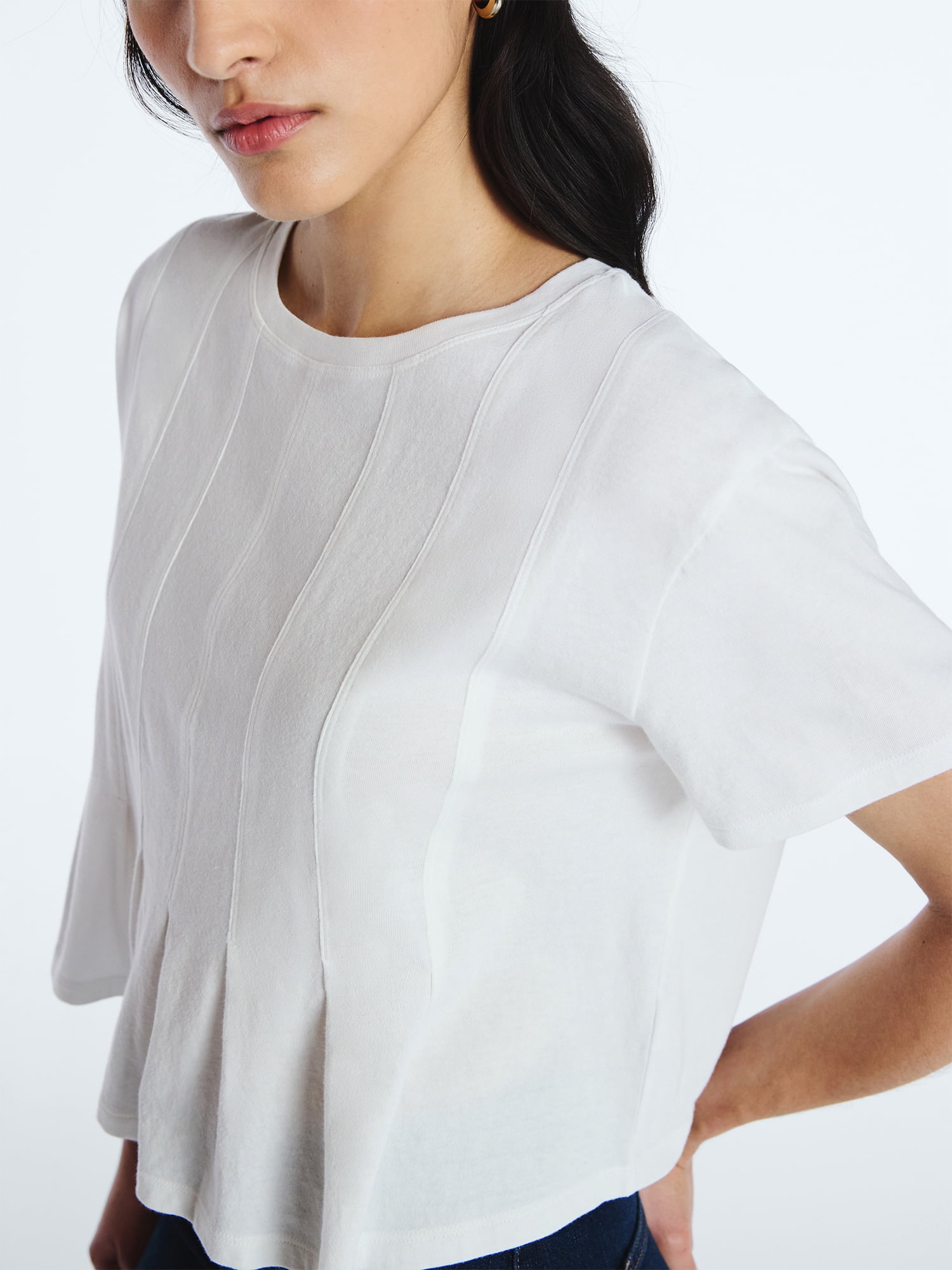 Scoop Women’s and Women's Plus Pleated Cropped Cotton Tee, Sizes XS-4X