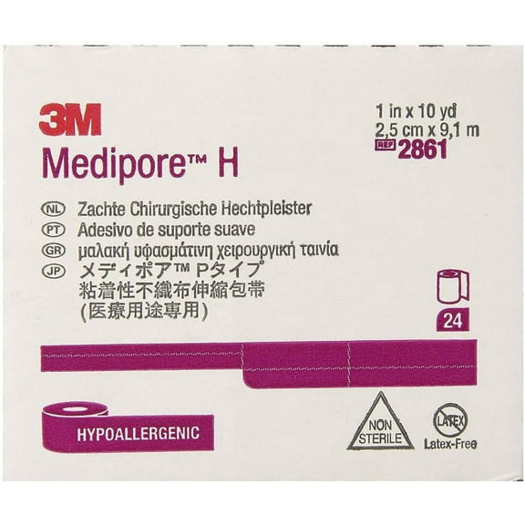 3M Medipore H Surgical Tape - Cloth, Water Resistant, 1 Inch x 10 Yards, White, Non-sterile, 24 Count