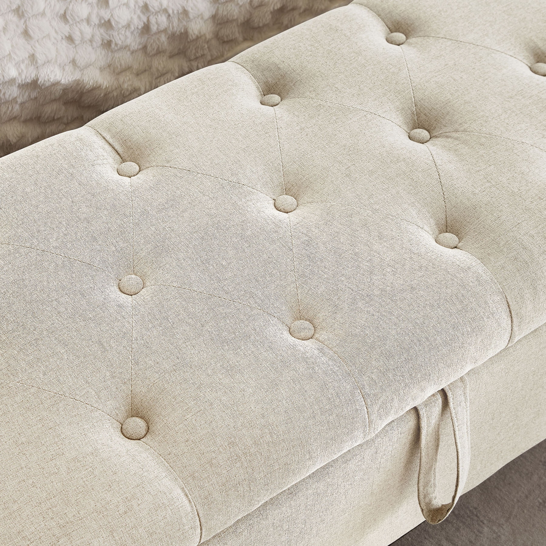 CQSXDA Upholstered Ottoman Bench in Linen with Storage and Safety Hinge for Entryway Seating and Organization