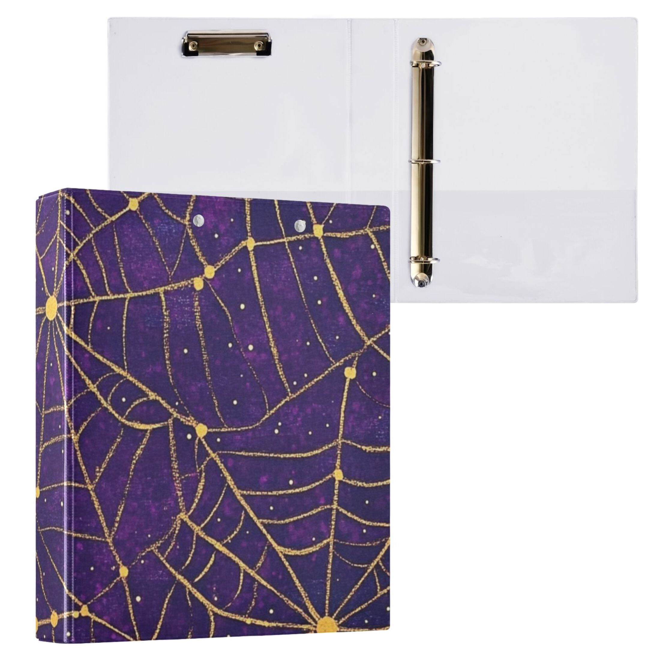 Halloween Webs Golden 3 Ring Binders 1.5 inch Hardcover File Folders with Interior Pockets A4 Size Organizer for School Office Hospital