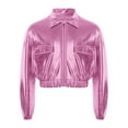 thumbnail image 5 of TiaoBug Kids Shiny Metallic Bomber Jacket Boys Girls Motorcycle Baseball Long Sleeve Zip Up Coats Pink 10, 5 of 7
