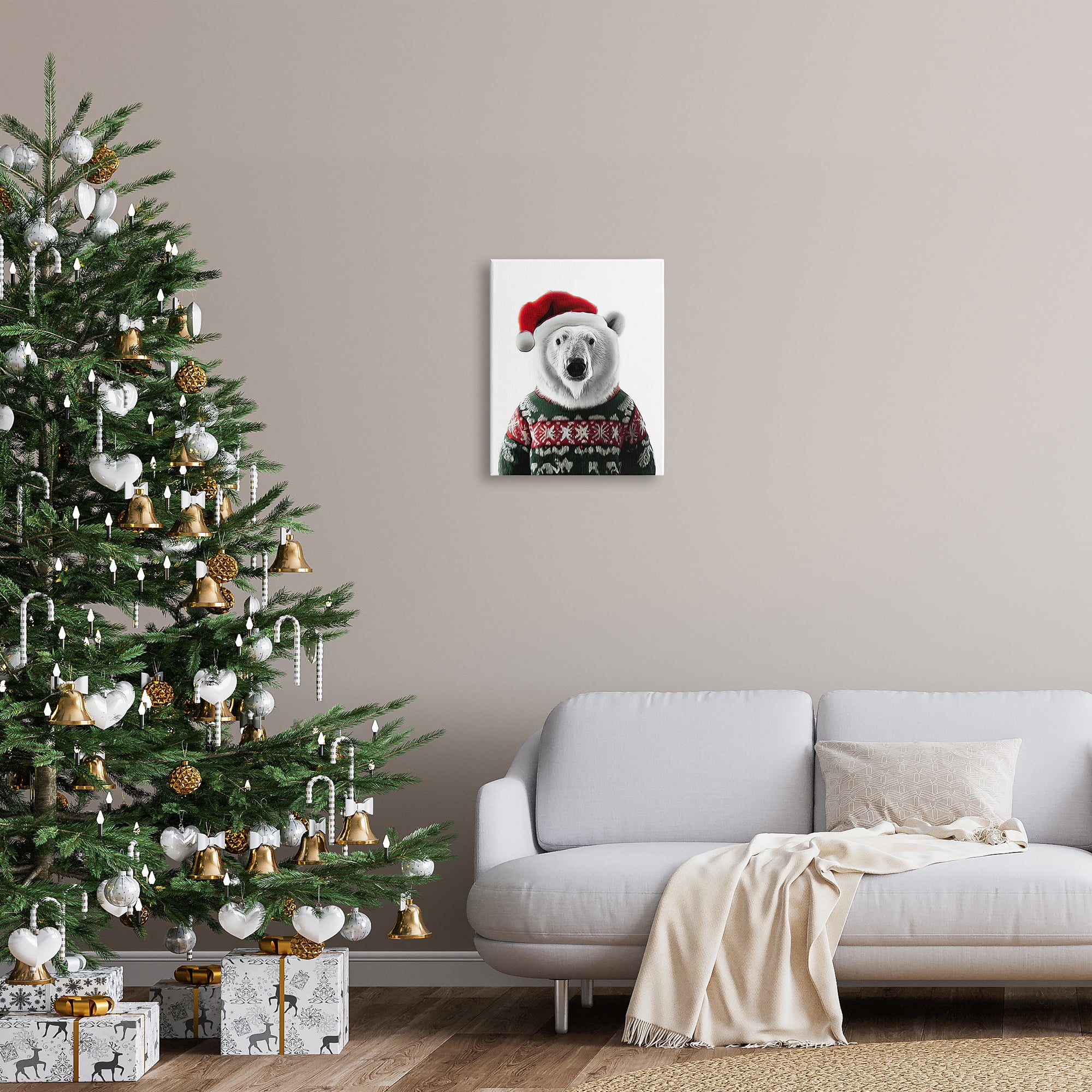 Stupell Industries Bear in Holiday Sweater Holiday Painting Gallery Wrapped Canvas Art Print Wall Art, 16 x 20