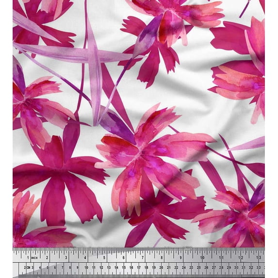 Soimoi Modal Satin Fabric Leaves & Wild Flower Print Sewing Fabric Yard 42 Inch Wide