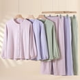 thumbnail image 4 of ZQUUVOU Fall Pajamas for Women Loose Plaid Casual Round Neck Cardigan Pajamas Set Long Sleeve Comfort Suit Green, 4 of 4