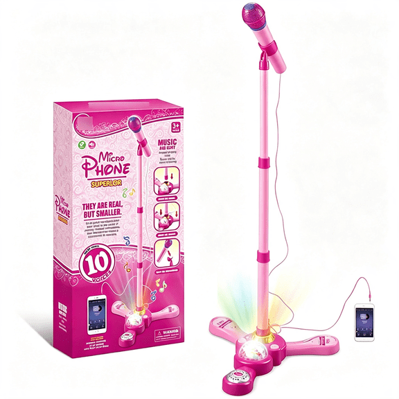 CYFW Karaoke Machine for Singers,Rechargeable Karaoke Machine Toys with Adjustable Stand,Kids Microphone with Flashing Stage Lights Adjustable Stand Gift