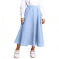 thumbnail image 4 of HBGVBA Girl's Linen Flowy Skirts,Elaist Waisted Casual Long Skirt,Kids 4-15 Years Linen Like Solid High Waist with Pockets Long Ruffle Hem A-Line Skirt, 4 of 5