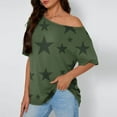 thumbnail image 2 of Women's Off The Shoulder Top Short Sleeve Print Floral Color Casual Home Sports Blouse Olive Green, 2 of 6