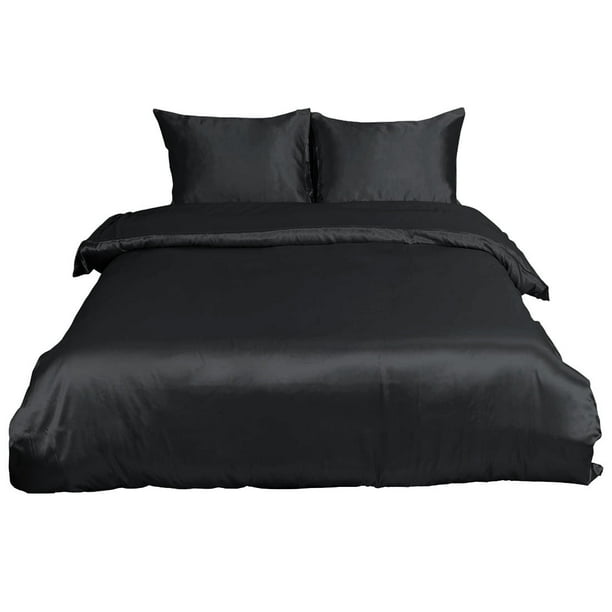Piccocasa Silk Satin Bed Blanket Quilt Duvet Cover Set King Black, Inexpensive Duvet Covers King