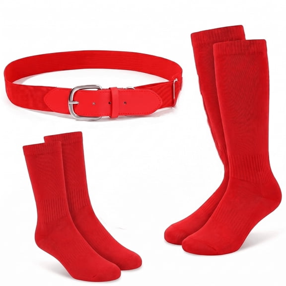 2 Pairs Kids Softball Socks & Adjustable Baseball Belt Combo, Youth Sports Matching Outfit Accessory For Boys Girls