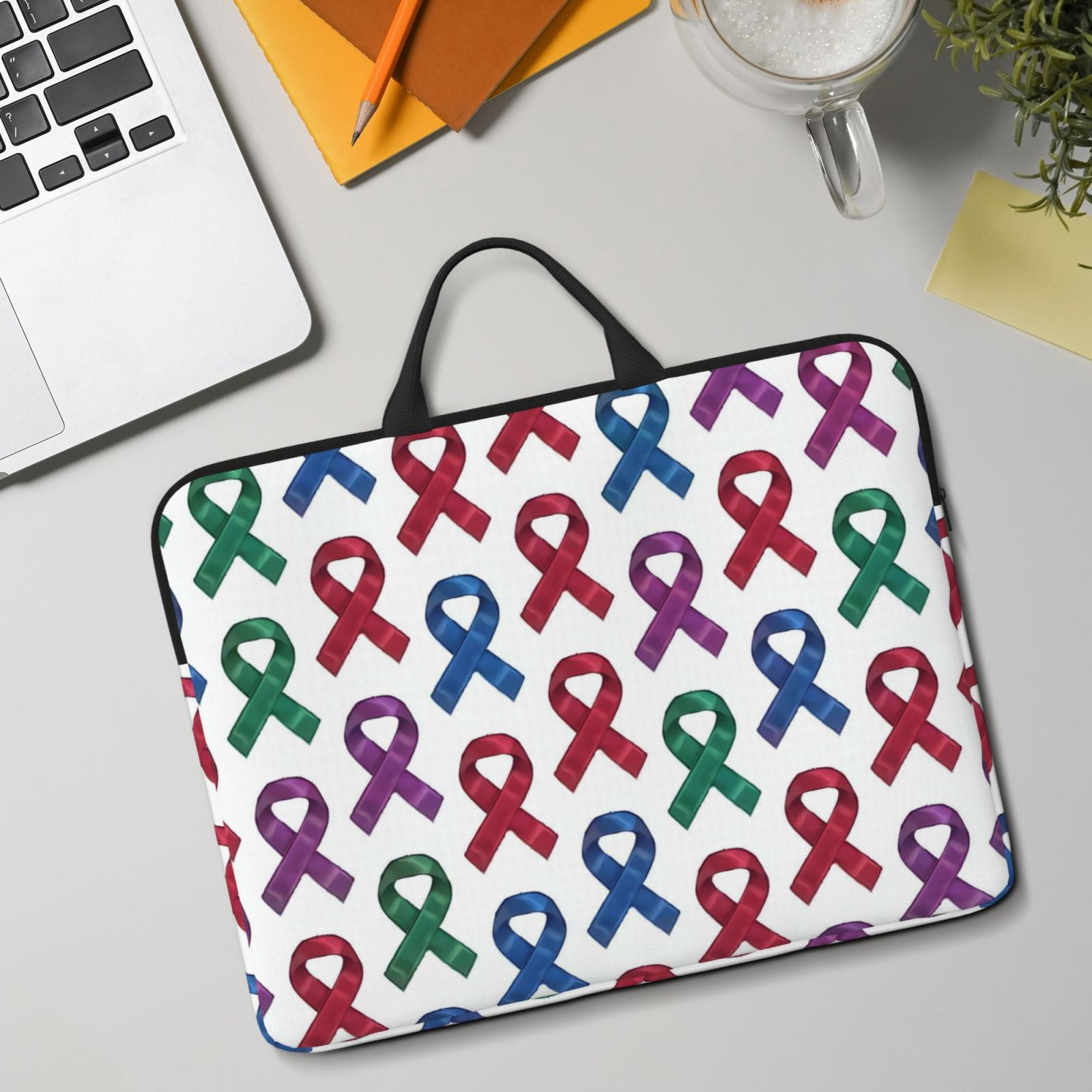 Laptop Sleeve Bag For Women Men 14inch Waterproof Durable Protective Computer Carrying Cover Handle Laptop Case Bag Cancer Awareness Ribbon Pattern - Jewel Tones