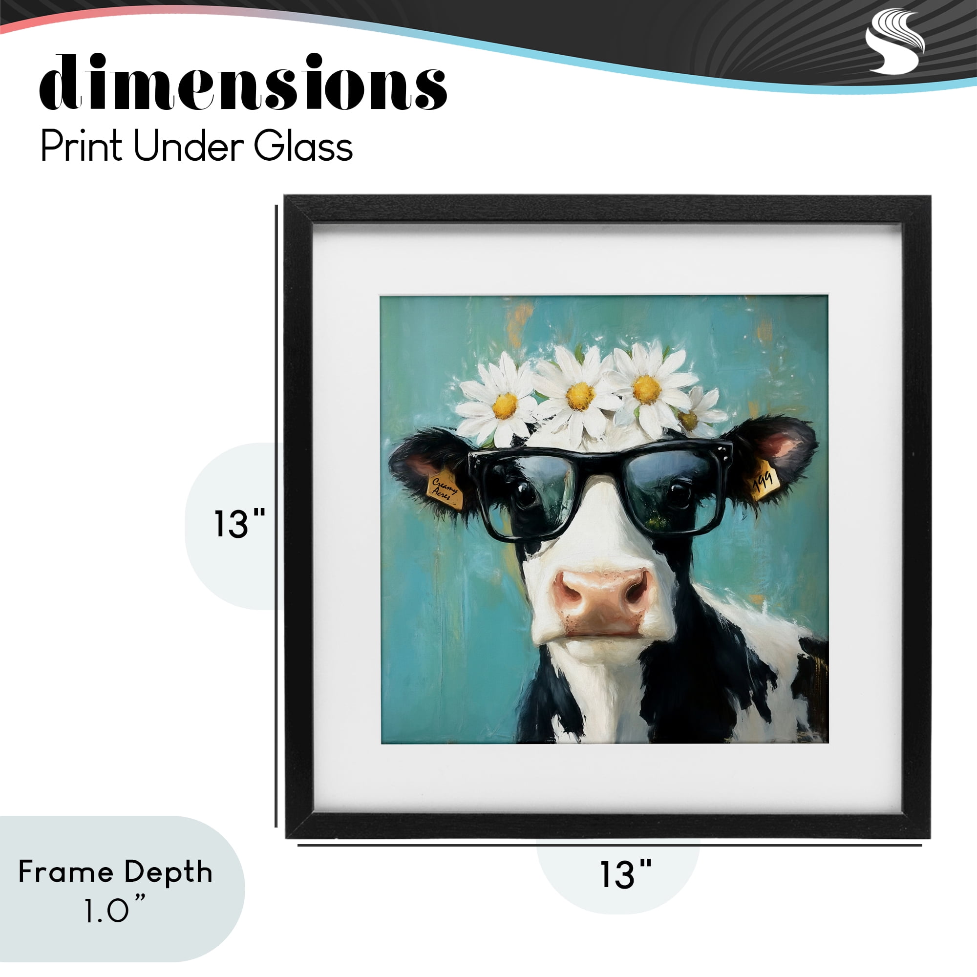 Stupell Industries Nerdy Nessie Cow Black Framed Print Under Glass, design by Tina LeCour