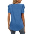 thumbnail image 3 of Camisa informal para mujer, cuello en V, manga abombada, tela elástica, cómoda, Color sólido, Top elegante para verano, oficina en casa, 3 of 6