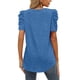 thumbnail image 3 of Camisa Casual para Mujer Cuello En V Manga Abullonada Tela Elástica Cómodo Color Sólido Top Elegante para Verano Oficina En Casa Azul M, 3 of 6