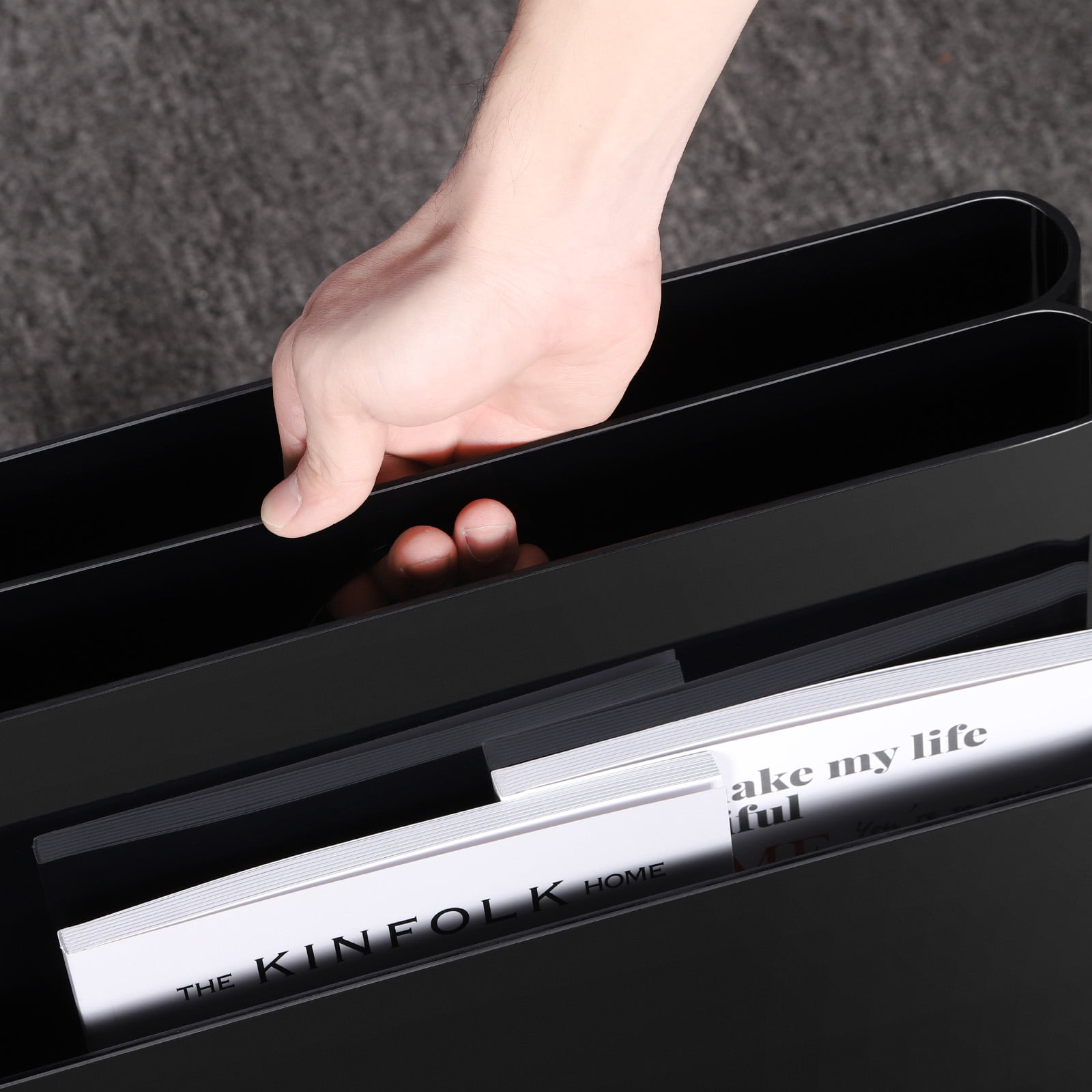 Freestanding Four Pocket Plastic Magazine Rack File Holder, Black