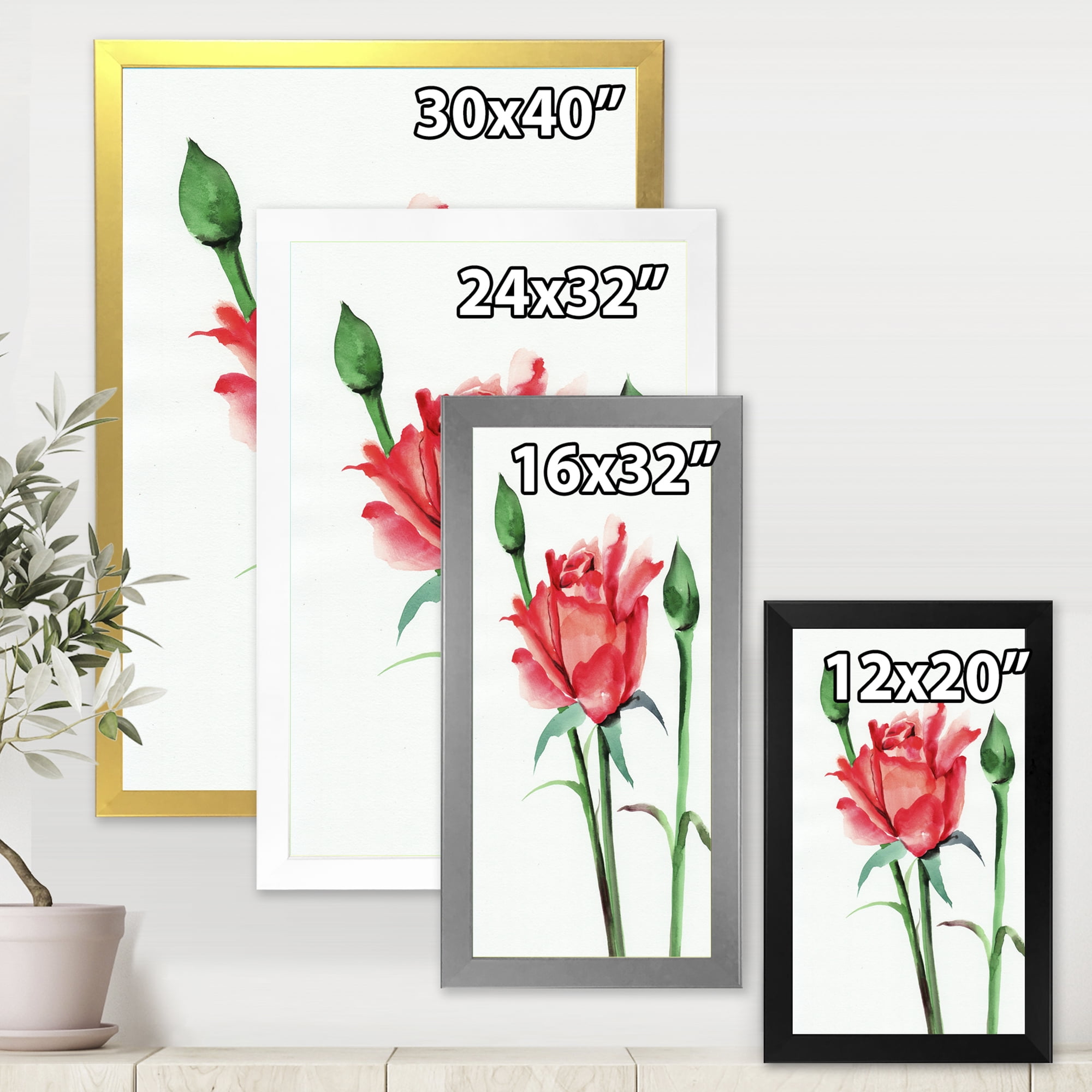 Designart 'Buds With Red Rose' Traditional Framed Art Print
