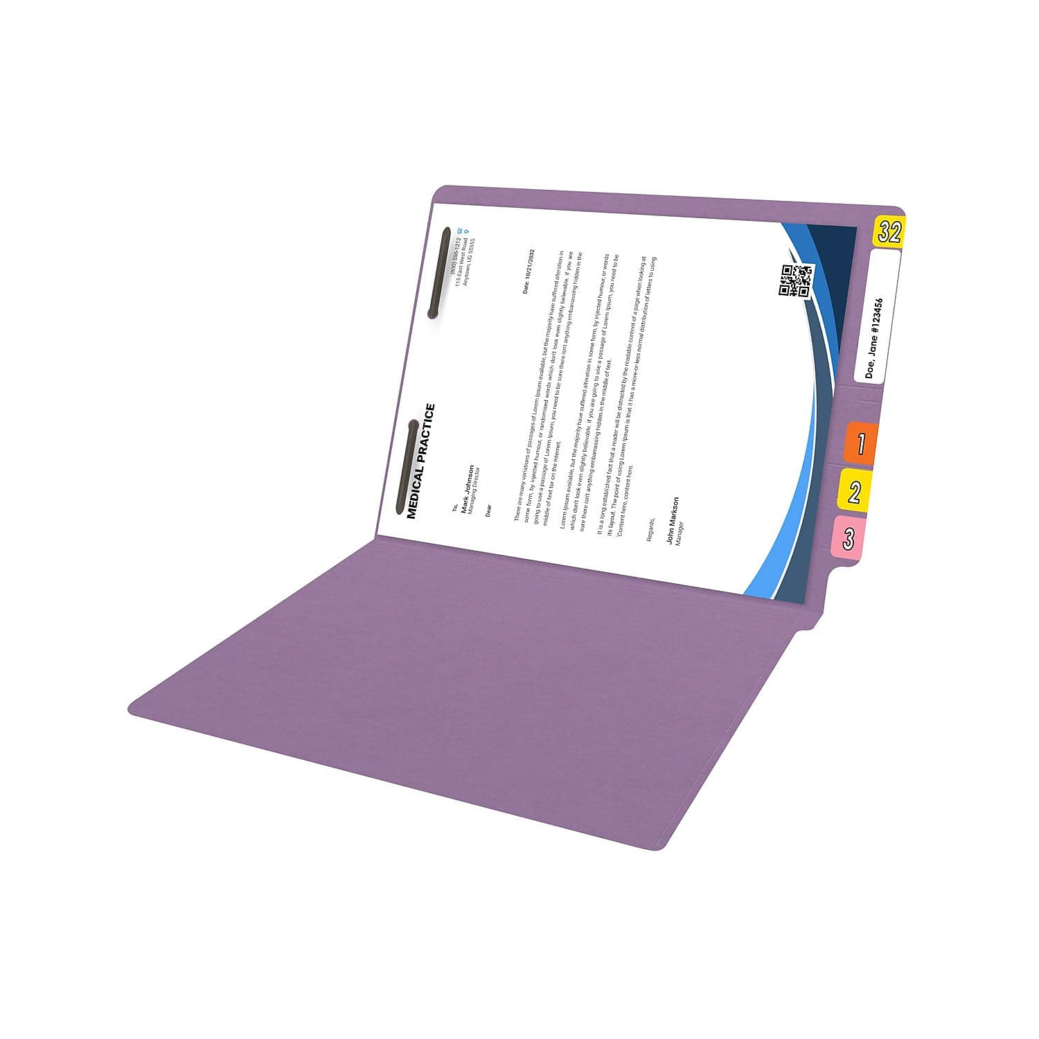 Medical Arts Press Reinforced End Tab File Folder Straight Cut Letter-Size Lavender 50/Box