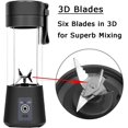 thumbnail image 2 of Batidoras portátiles Licuadora de frutas Licuadora de jugo eléctrica Recargable por USB, 6 cuchillas 3D para una mezcla excelente, 380 ml Negro brillar Electrónica, 2 of 5