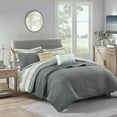 thumbnail image 5 of 8-Piece Seersucker Comforter Set - Yellow & Gray Watercolor Stripe, Full/Queen with Quilt, 5 of 21