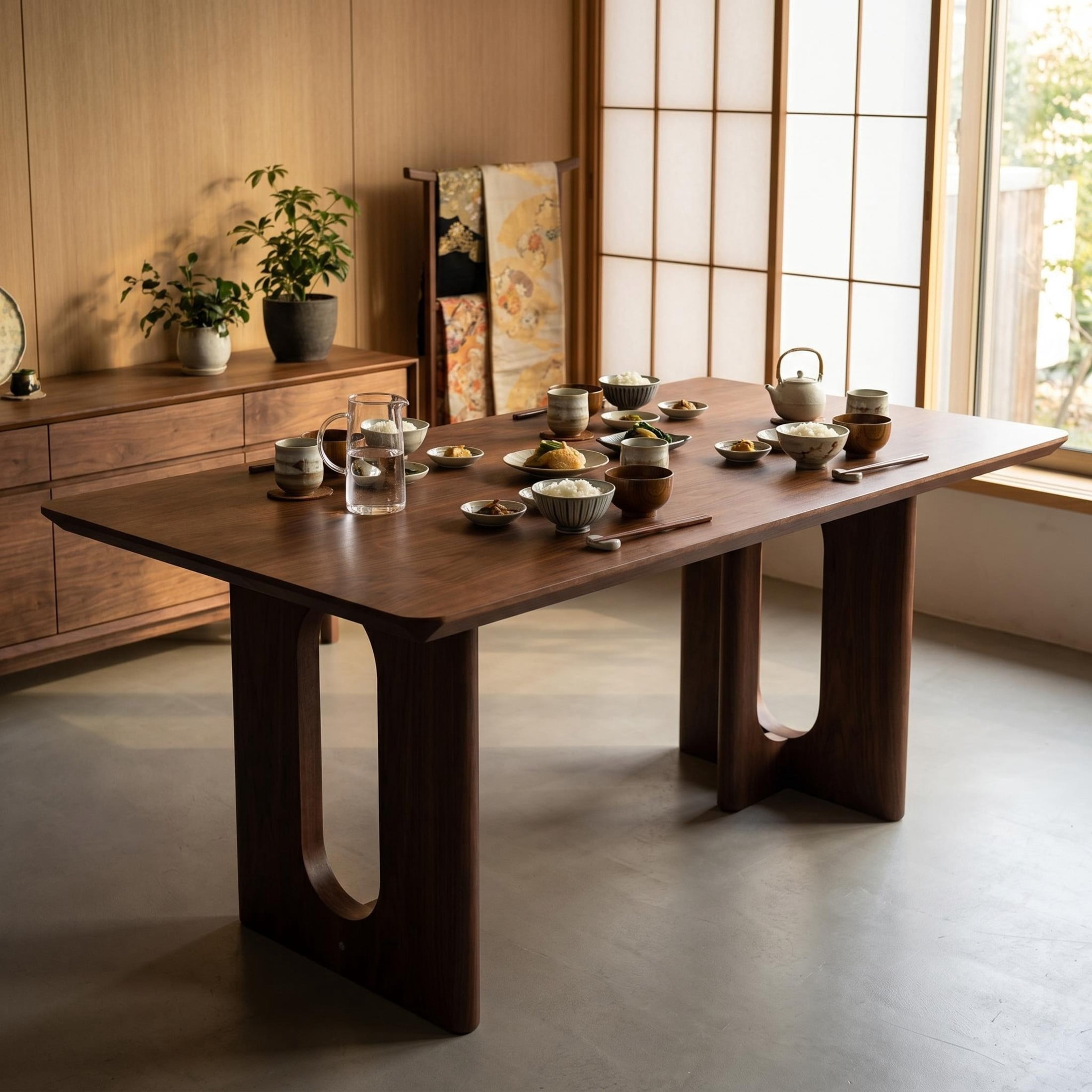 GDF Studio 62.9" Modern Rectangular Dining Table with U-Shaped Hollow Legs, Walnut