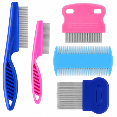 5 Pack Pet Grooming Comb Set, Stainless Steel Flea and Lice Combs with Rounded Teeth, Tear Stain and Detangling Combs for Dogs and Cats