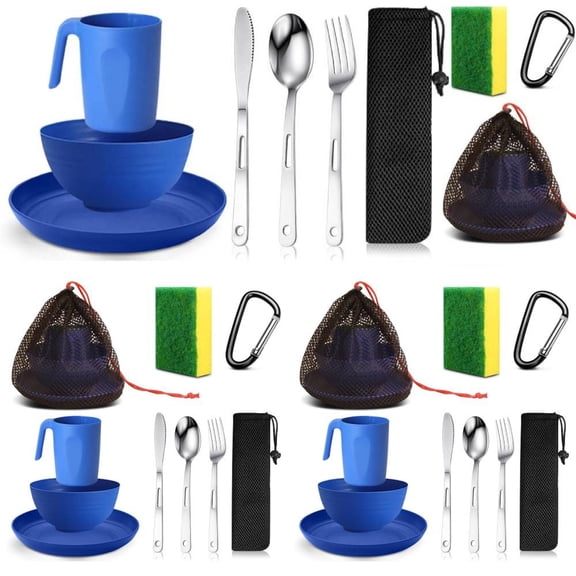 3 Set Scout Camping Mess Kit for Person Boy Scout Dishes Set Girl Scout Mess Kit with Mesh Bag Reusable Light Weight Eating Utensils Plastic Camping Cutlery Set for Travel Camp