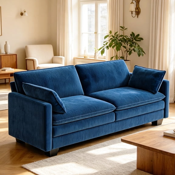 Lofka 75" Cloud Couch Loveseat, Chenille Fabric Sofa with  Pillows, 440lbs Solid Wood Frame, Compact Couches for Small Space Living Room, Easy Assembly,Blue Sofa