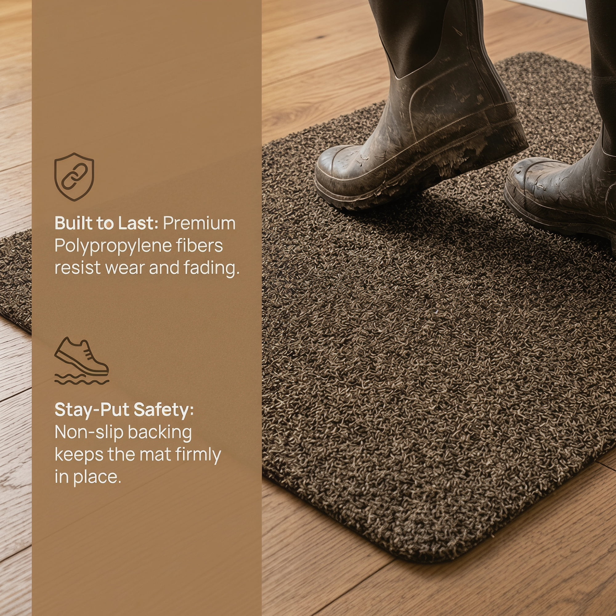 Unique Bargains Waterproof Polypropylene Non Slip Scraper Welcome Mat Brown 26" x 17"