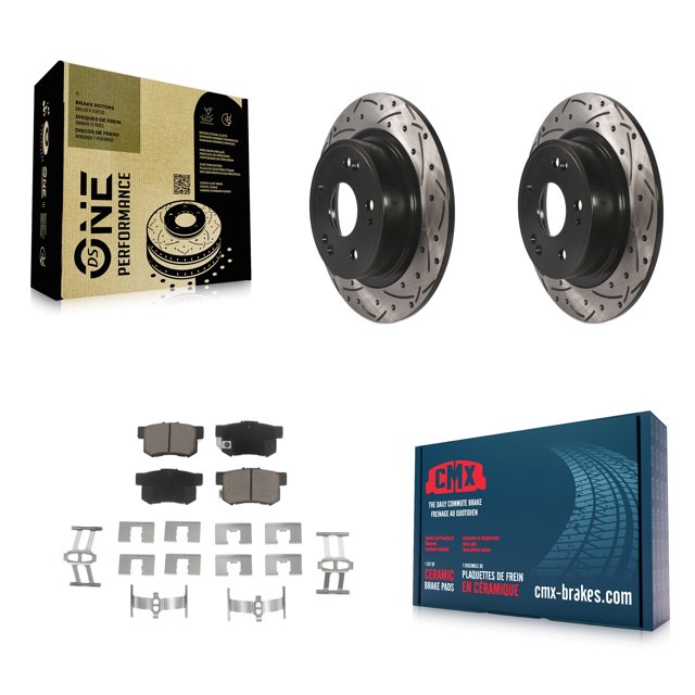 Transit Auto Rear Coated Drilled Slotted Disc Brake Rotors and Ceramic Pads Kit for Car Honda Accord Acura ILX KDC-100783