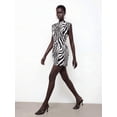 thumbnail image 6 of Black And White Zebra Print Sleeveless Fitted Mini Dress For Women, 6 of 7