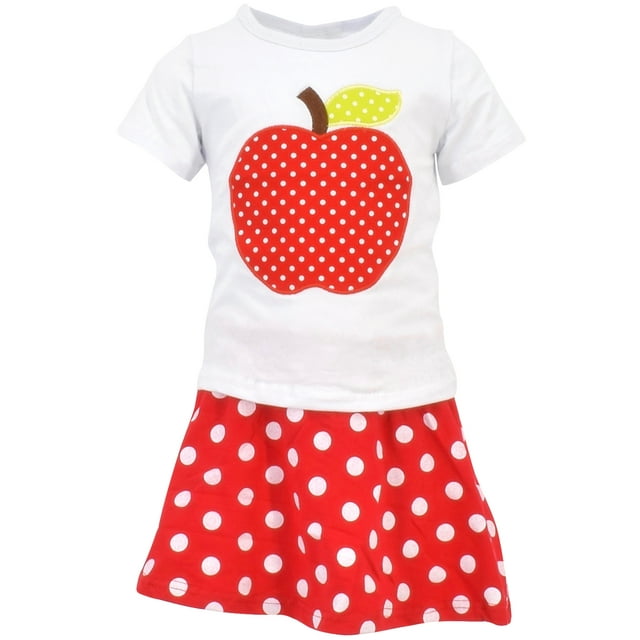 Unique Baby Girls Back to School Apple Skirt Boutique Outfit (5T/L, Red)