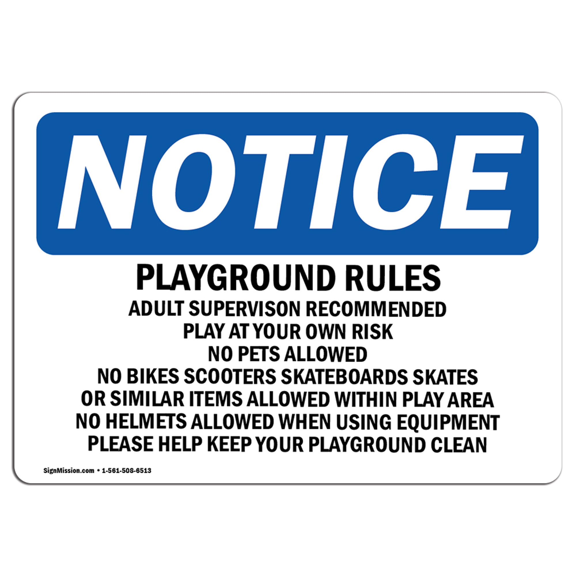 Playground Rules Adult Supervision SignHeavy Duty OSHA Notice