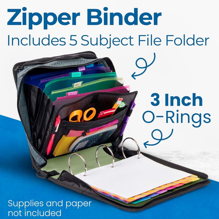 Case-it The Mighty Zip Tab Zipper Binder - 3 Inch O-Rings - 5