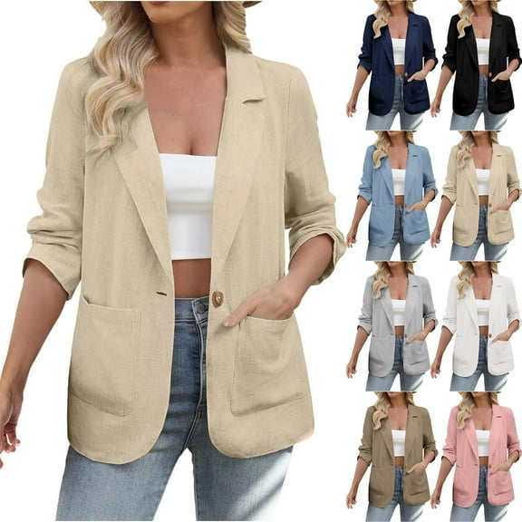 FRSASU Blazers for Women Solor Color Business Casual Lightweight Cardigan Lapel Long Sleeve Suit Jacket with Pockets White XL(XL)