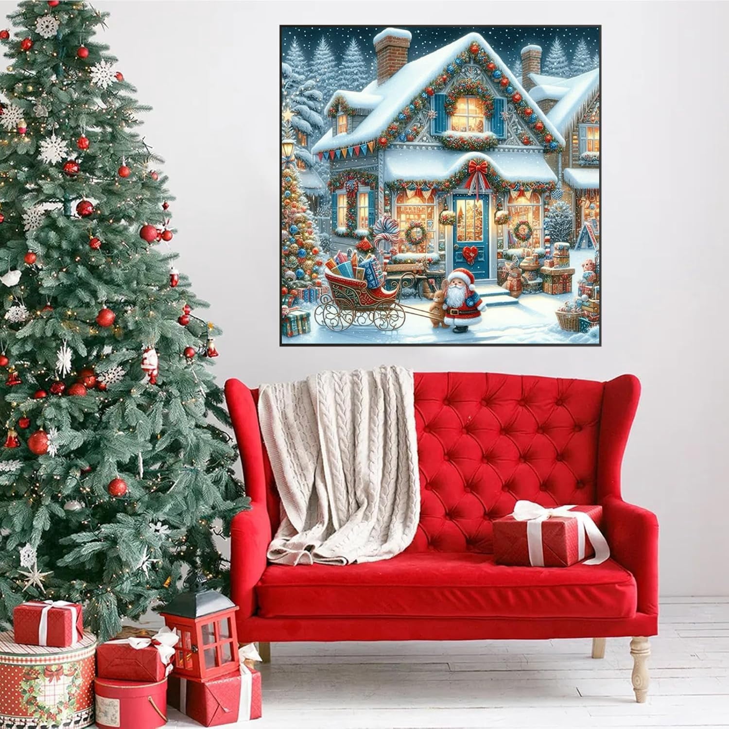 Adult Christmas Diamond Painting Kit — Winter Christmas Cottage Theme | 5D Gem Art Craft Kit | Ideal for Home Wall Decor & Gifting (16x16 Inches) — Unframed