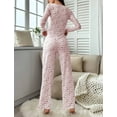 thumbnail image 3 of Aivtalk Womens Pajama Sets Long Sleeve Floral Ribbed Fall Sleepwear Slim Crop Top and Pants Casual Cozy Soft Button Down Lounge Outfits 2 Piece Pjs Pink M, 3 of 7