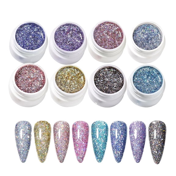 Glitter Nail Gel - Dazzling Sparkling Shiny Gel for DIY Nail Art, At-Home Manicure, Salon Quality Nail Accessories, Perfect Gift for Women, Girls, Mom, Wife, Daughter(RL 8 PCS)